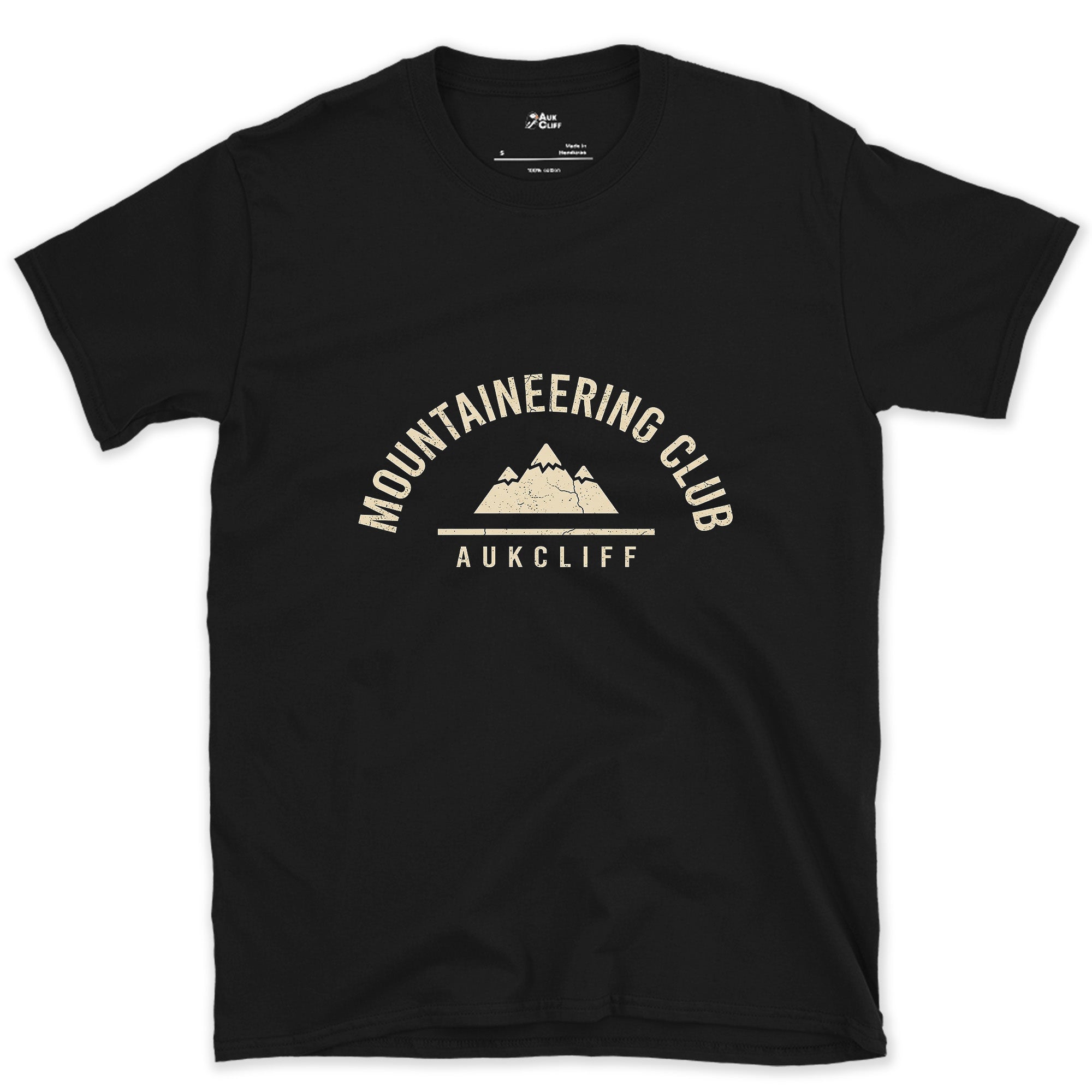 A Patch Earned, Mountaineering Club design on a Black Gildan Softstyle t-shirt