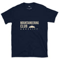 The Mountaineering Club Badge and Peaks design on a Navy Gildan Softstyle t-shirt
