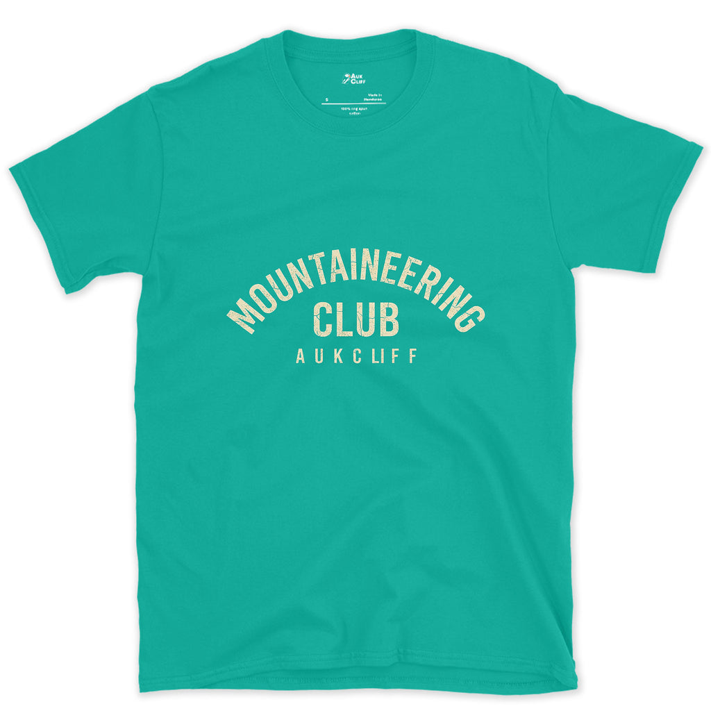 Mountaineering Club Arch design on a Jade Dome Gildan Softstyle t-shirt
