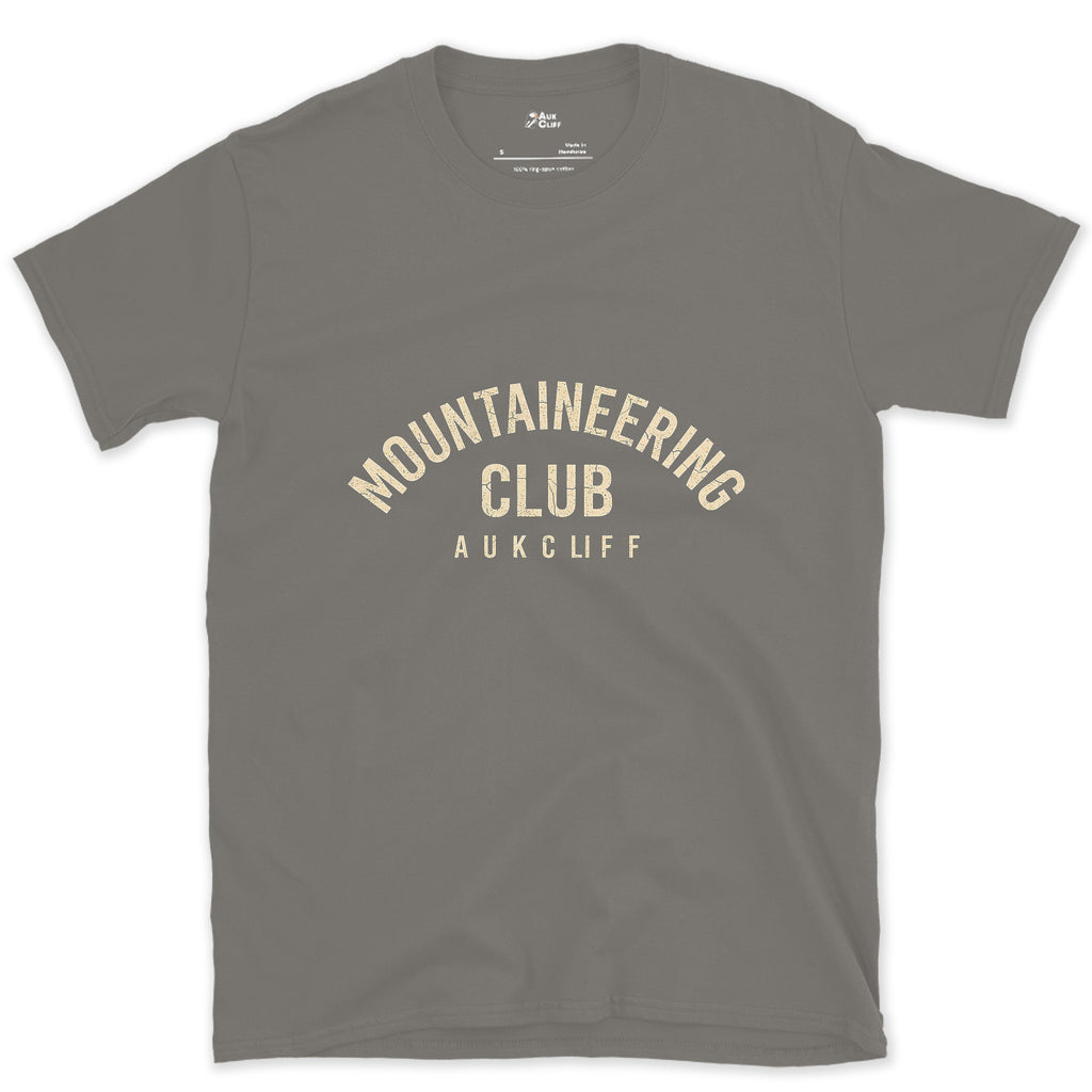 Mountaineering Club Arch design on a Charcoal Gildan Softstyle t-shirt