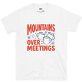 Mountains Over Meetings design on a White Gildan Softstyle t-shirt