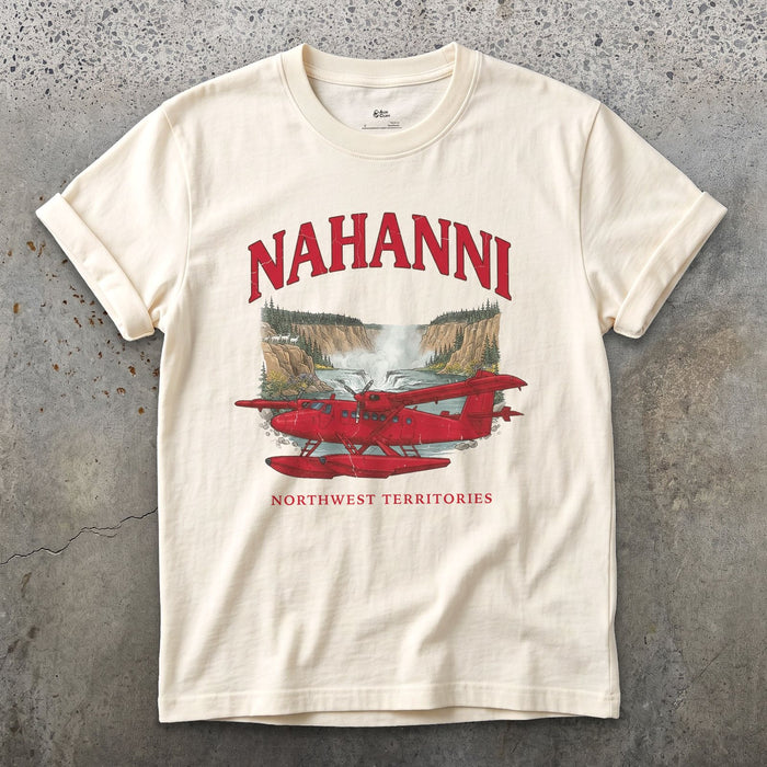 Nahanni Bush Plane design on a Natural Gildan Softstyle t-shirt