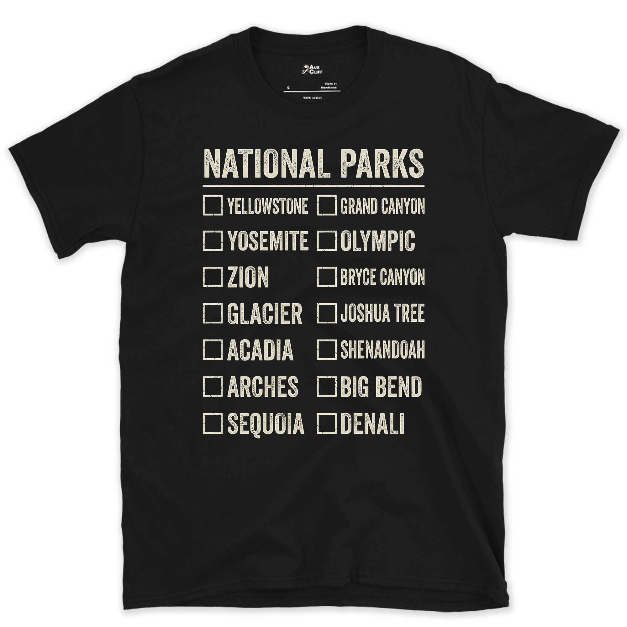 Fourteen Parks With Boxes Still to Tick design on a Black Gildan Softstyle t-shirt