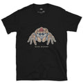 Spider, Climbs but Never Descends design on a Black Gildan Softstyle t-shirt