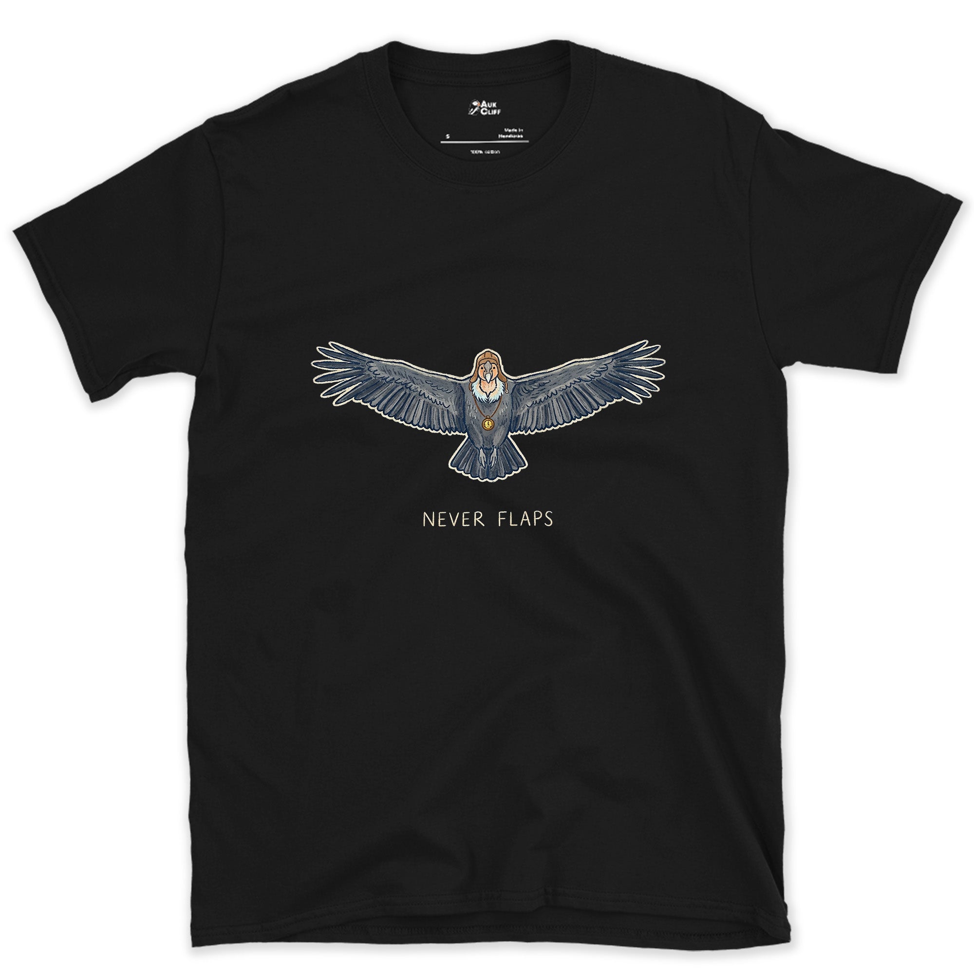 Never Flaps, High Country Condor on a Thermal design on a Black Gildan Softstyle t-shirt