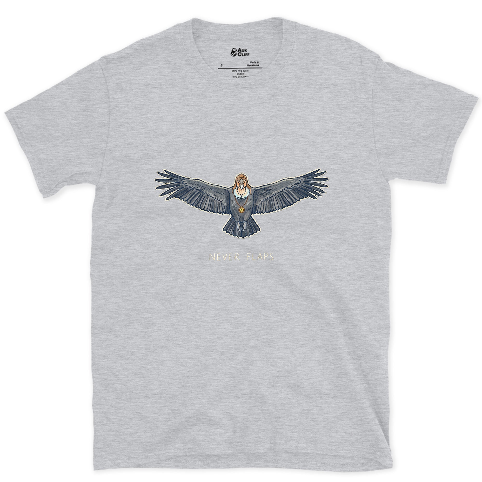 Never Flaps, High Country Condor on a Thermal design on a Sport Grey Gildan Softstyle t-shirt