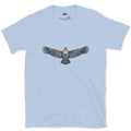Never Flaps, High Country Condor on a Thermal design on a Light Blue Gildan Softstyle t-shirt