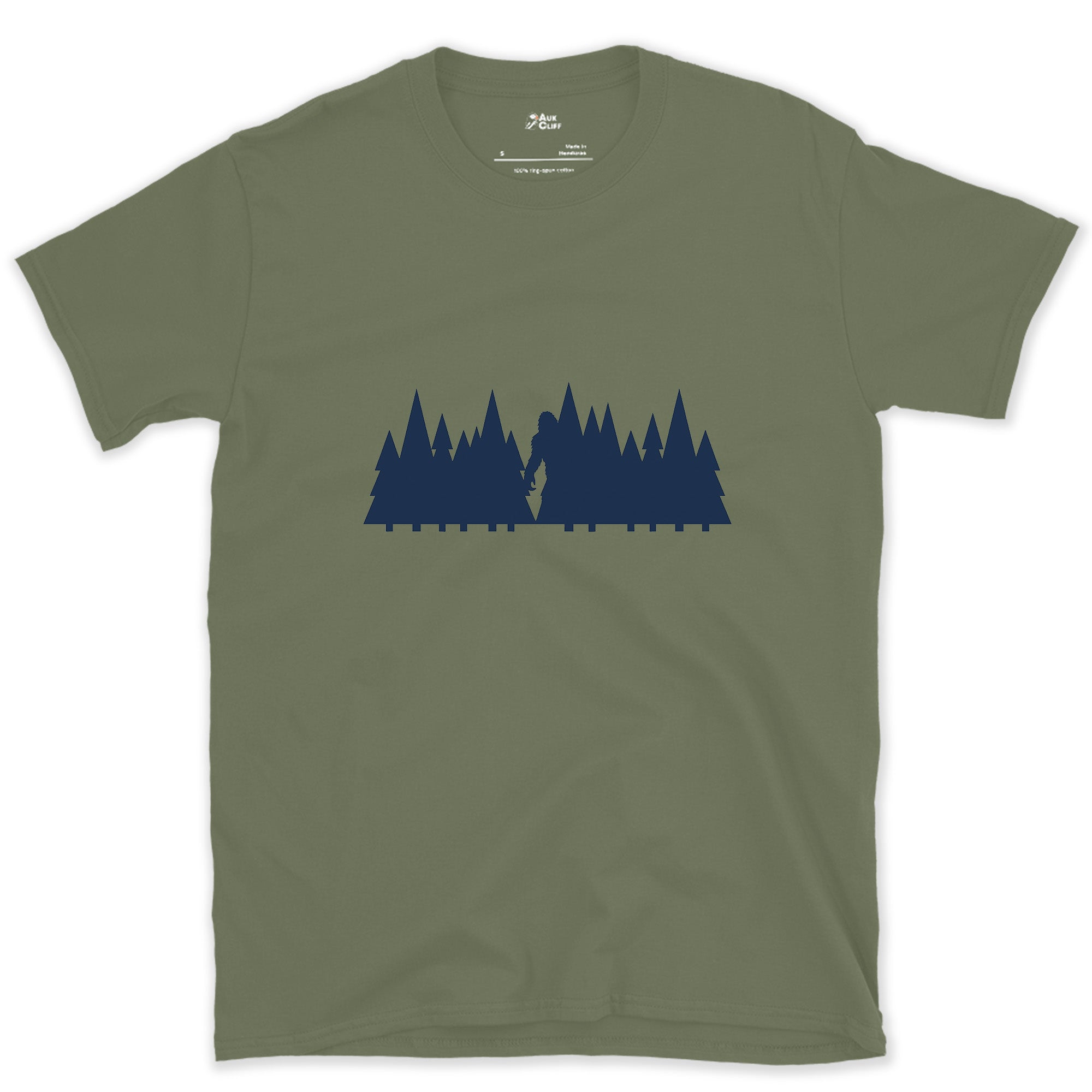 A Trailhead, Not a Story, Pine Cluster design on a Military Green Gildan Softstyle t-shirt