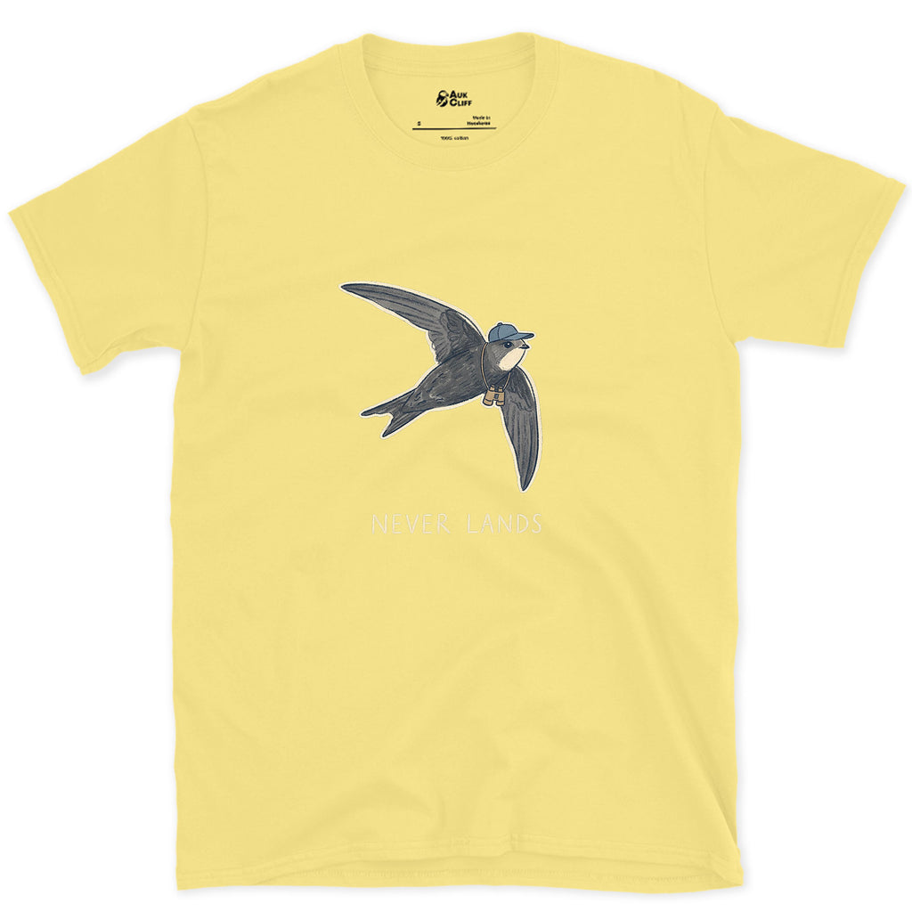 Never Lands, Swift With a Small Bag design on a Cornsilk Gildan Softstyle t-shirt