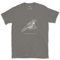 Never Met Its Parents, Cuckoo design on a Charcoal Gildan Softstyle t-shirt