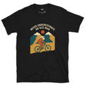Crossing the Saddle Between Two Peaks design on a Black Gildan Softstyle t-shirt