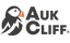 Auk Cliff logo with a stylized puffin design on a white background