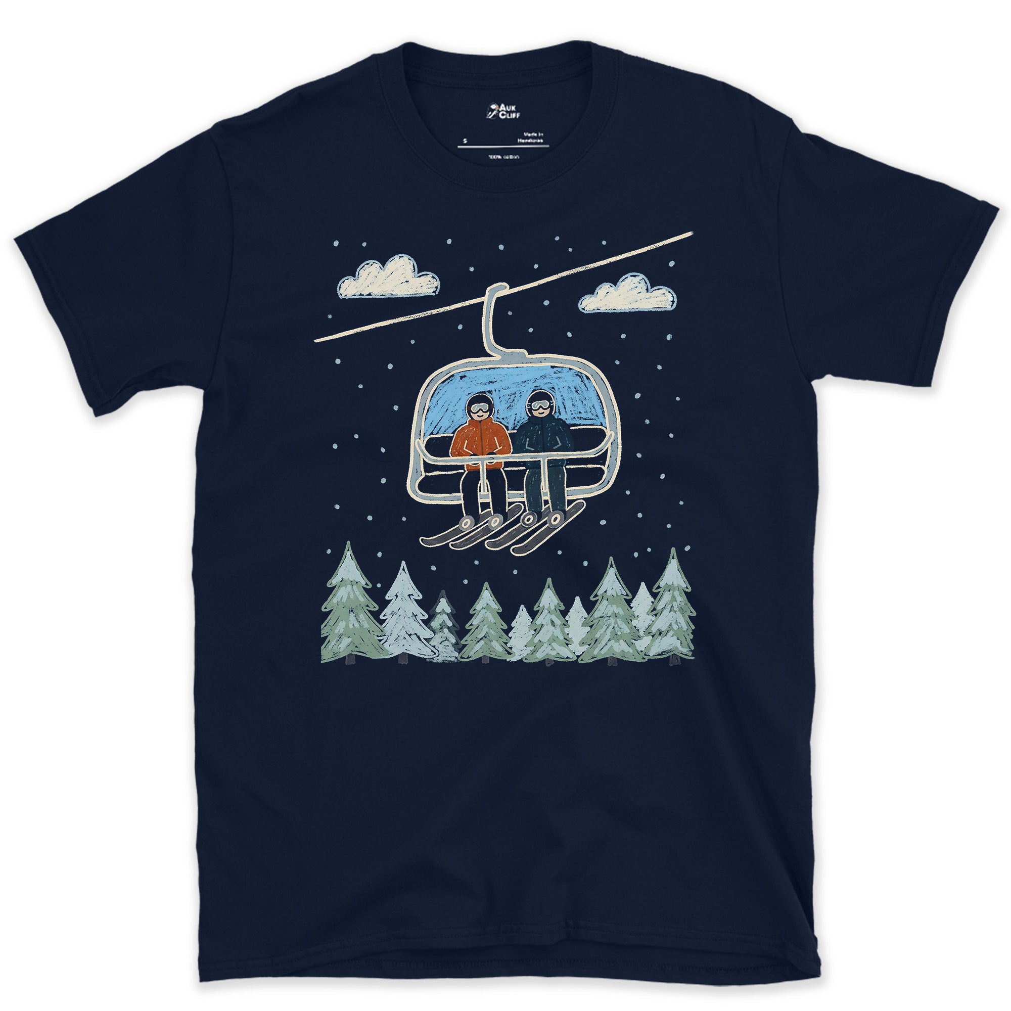 The Last Lift, Caught on the Way Up design on a Navy Gildan Softstyle t-shirt