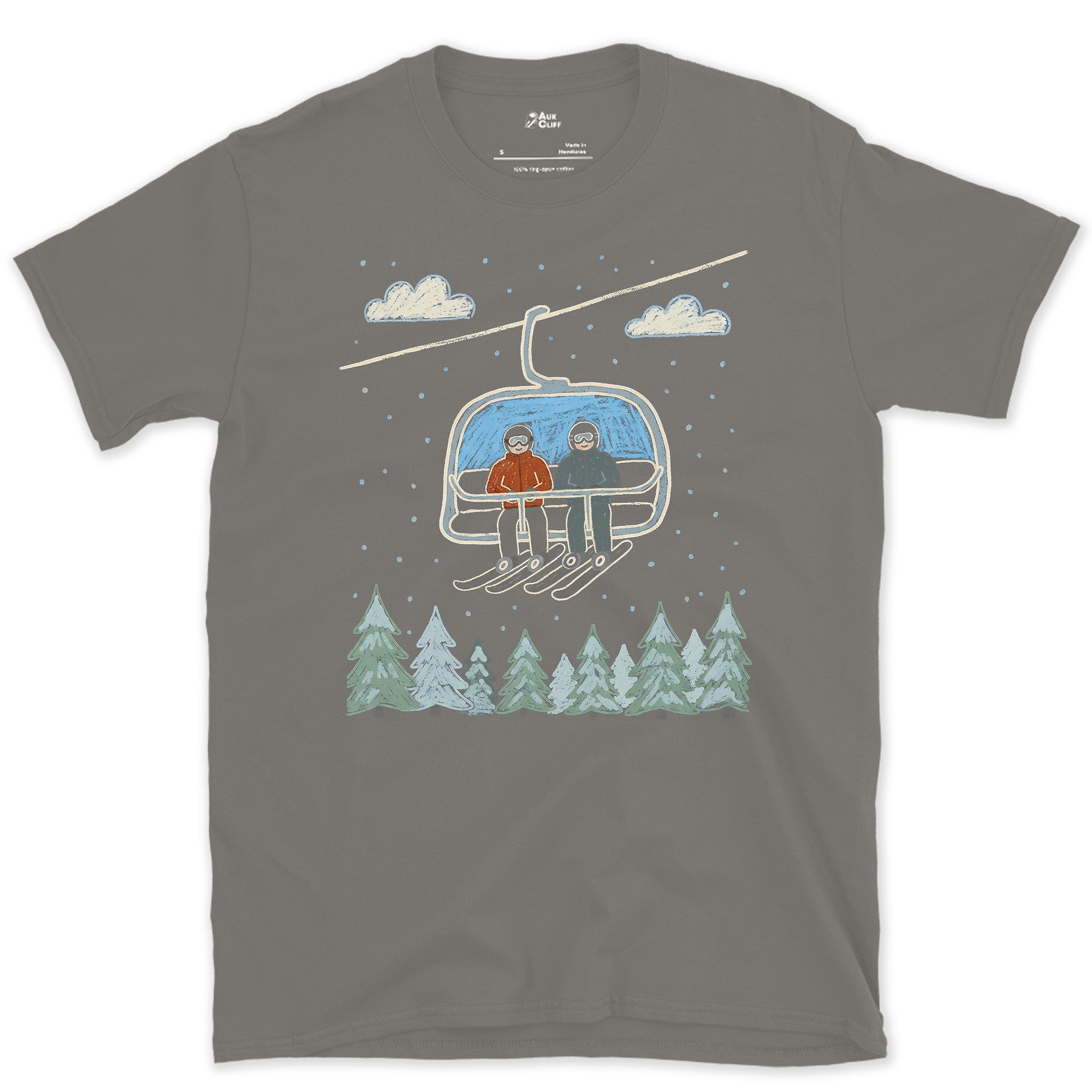 The Last Lift, Caught on the Way Up design on a Charcoal Gildan Softstyle t-shirt