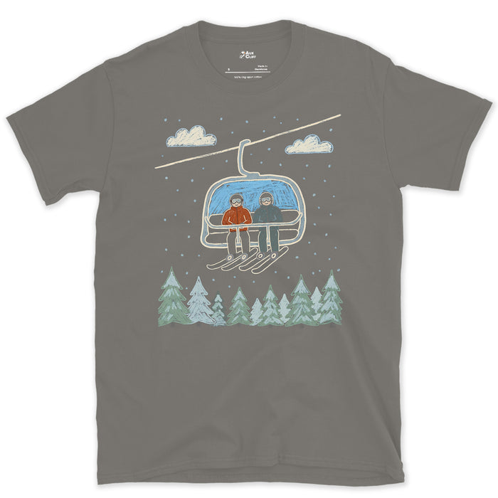 The Last Lift, Caught on the Way Up design on a Charcoal Gildan Softstyle t-shirt