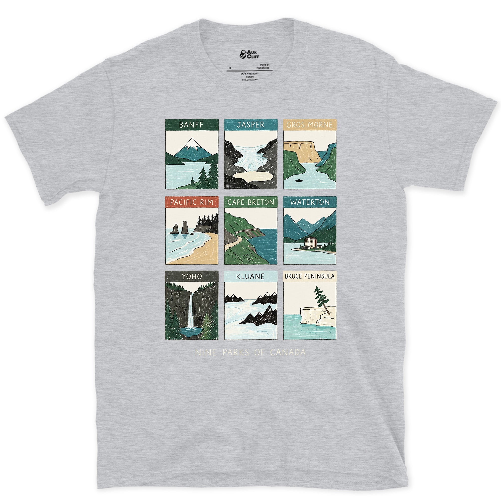 Nine Parks From Coast to Coast design on a Sport Grey Gildan Softstyle t-shirt