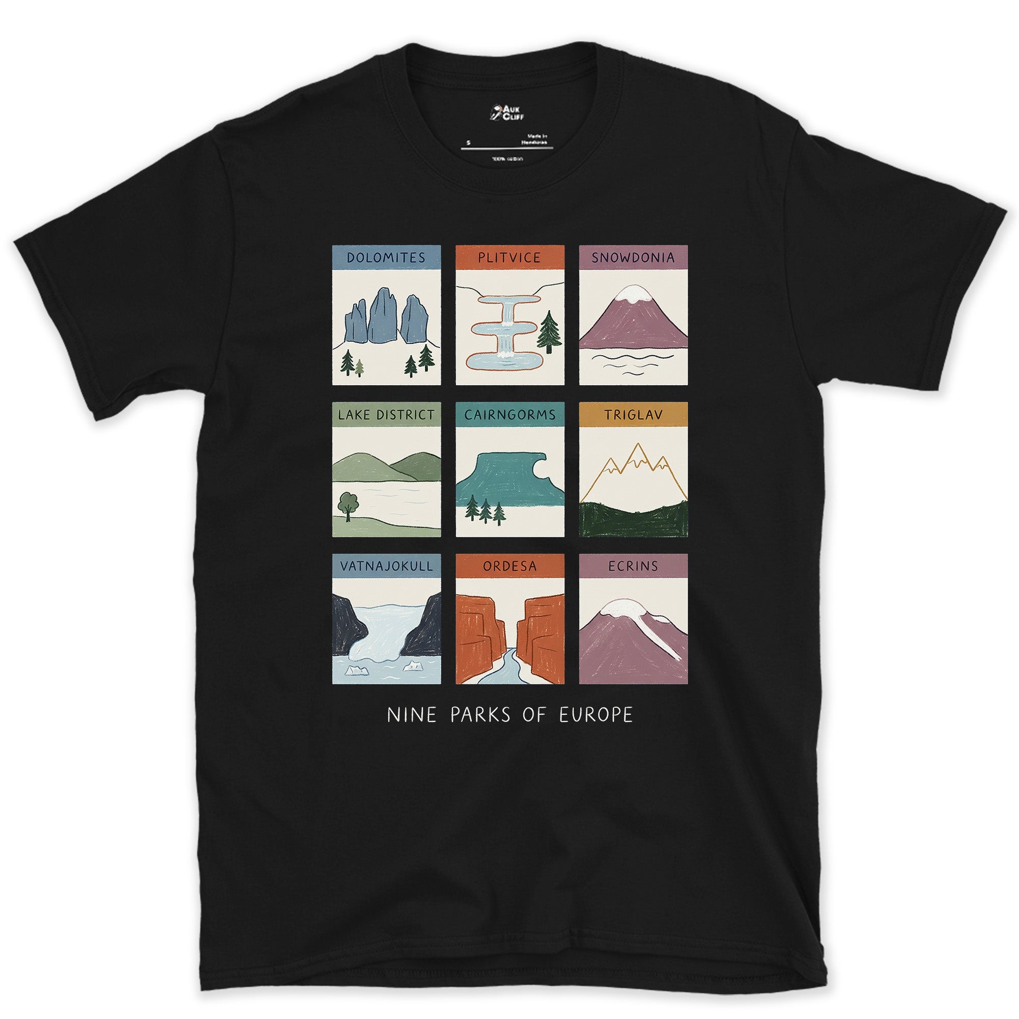 Nine Parks Across One Continent design on a Black Gildan Softstyle t-shirt