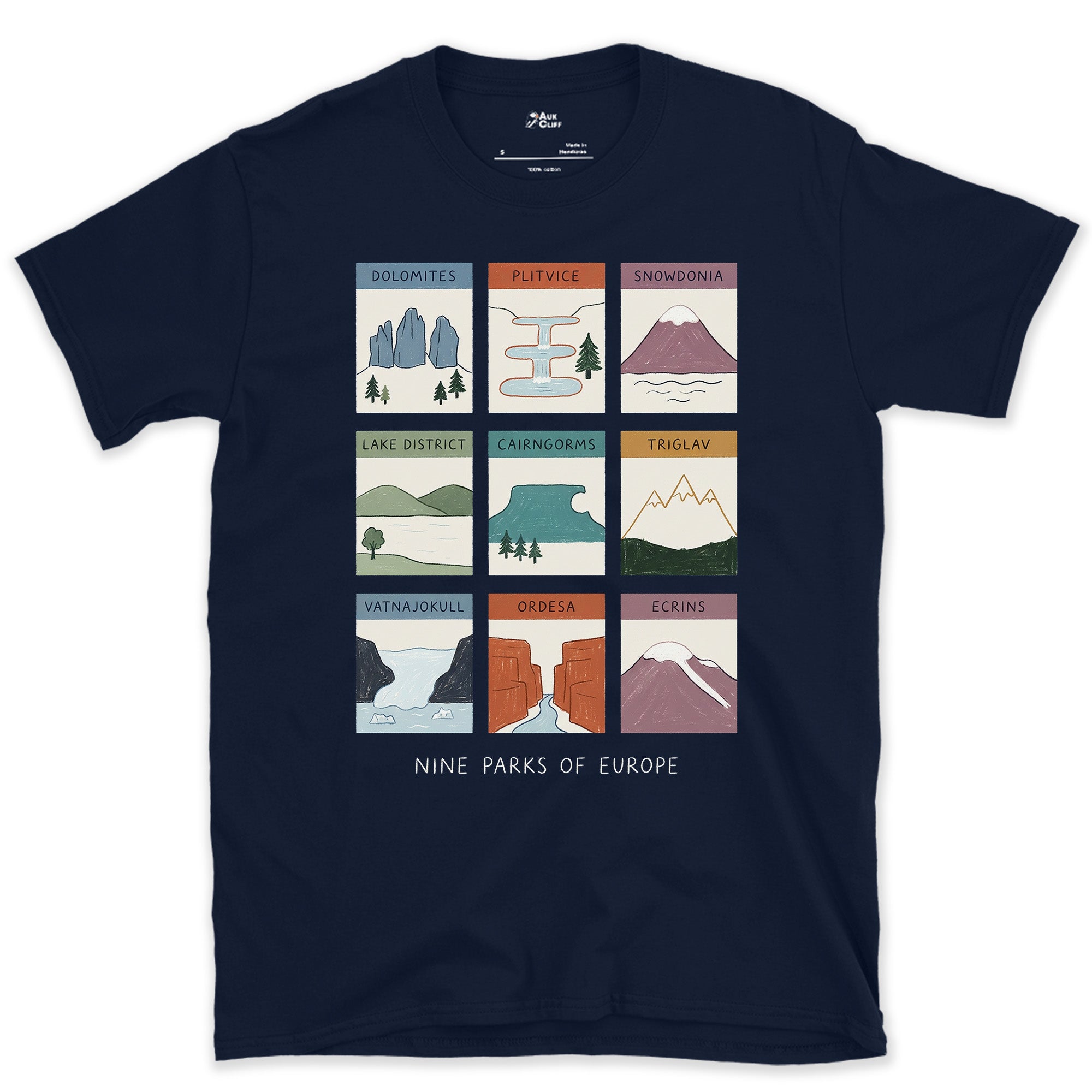 Nine Parks Across One Continent design on a Navy Gildan Softstyle t-shirt
