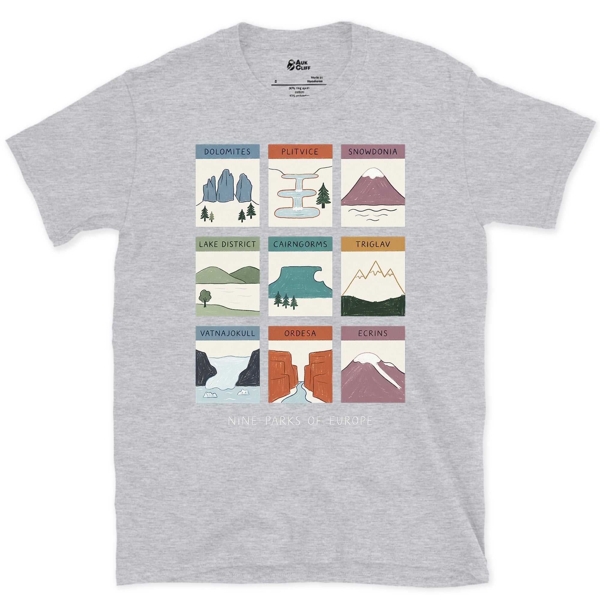 Nine Parks Across One Continent design on a Sport Grey Gildan Softstyle t-shirt