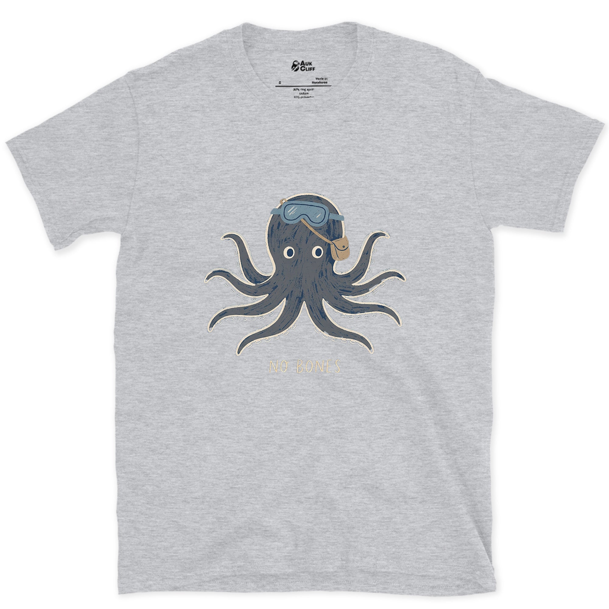 No Bones, Octopus in Dive Goggles design on a Sport Grey Gildan Softstyle t-shirt