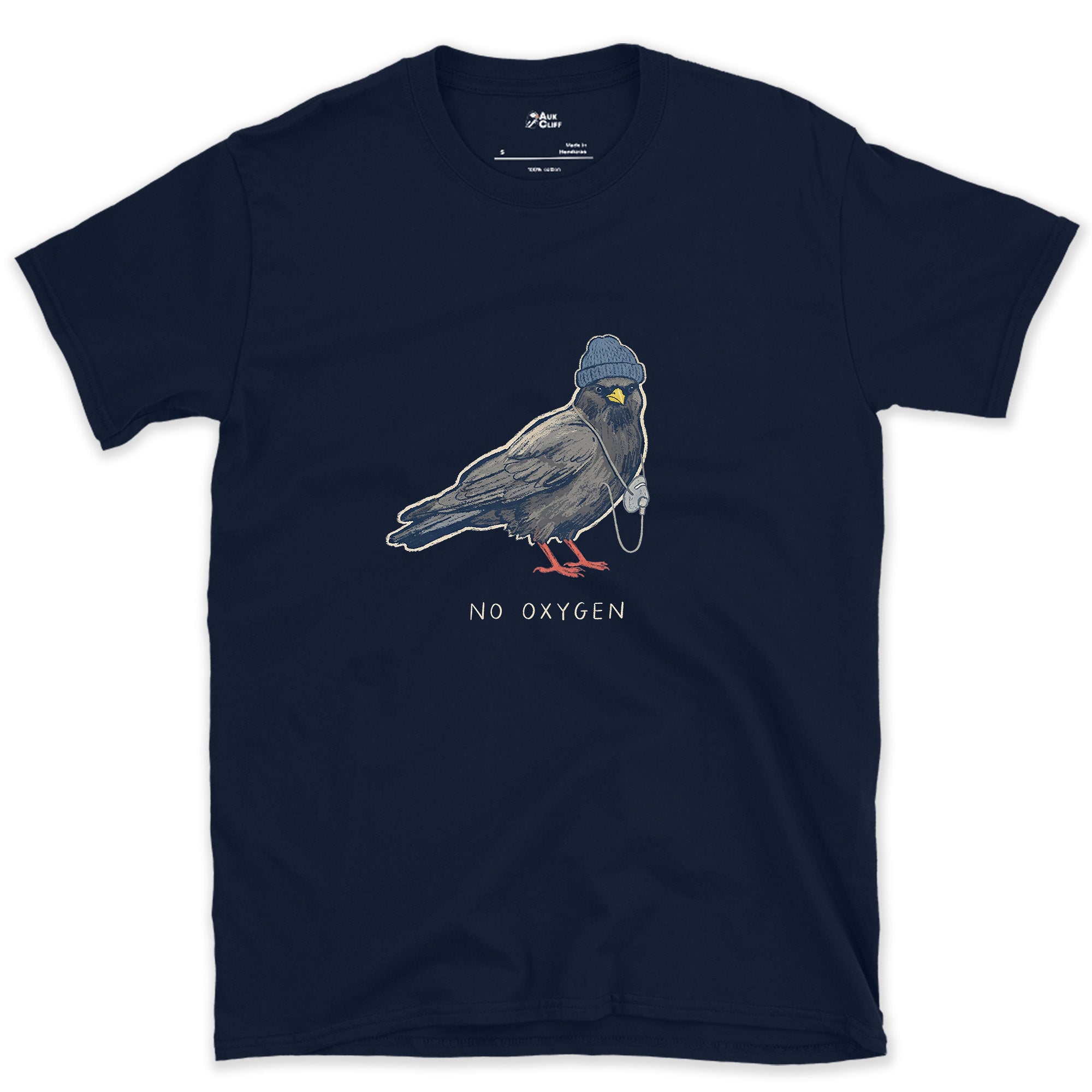 Trekking Chough, No Oxygen at Altitude design on a Navy Gildan Softstyle t-shirt