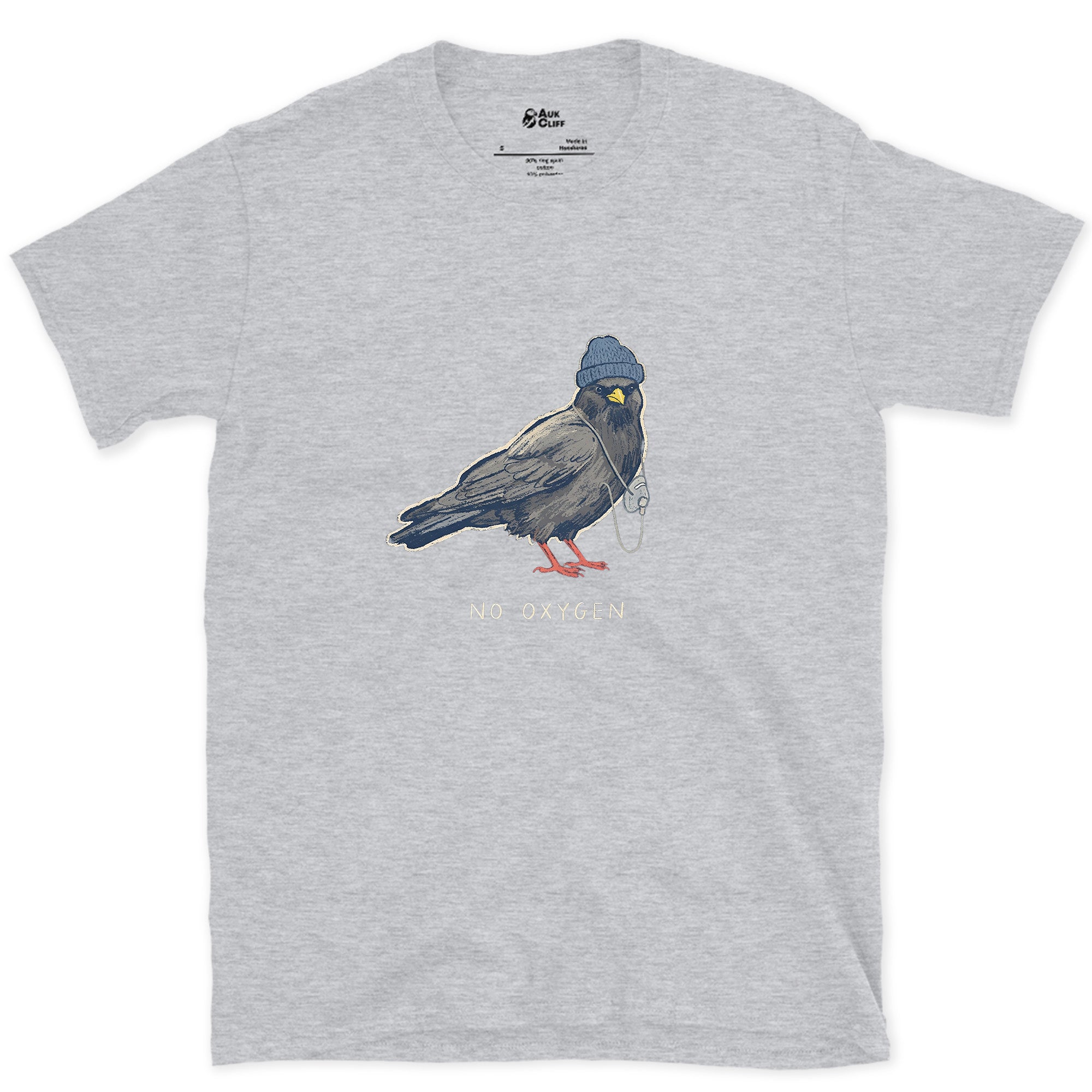 Trekking Chough, No Oxygen at Altitude design on a Sport Grey Gildan Softstyle t-shirt