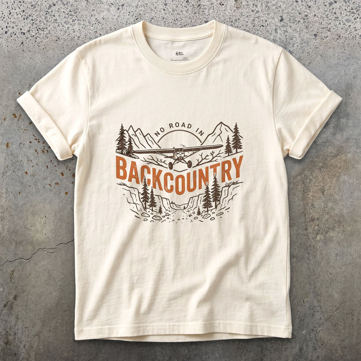 No Road In Backcountry design on a Natural Gildan Softstyle t-shirt