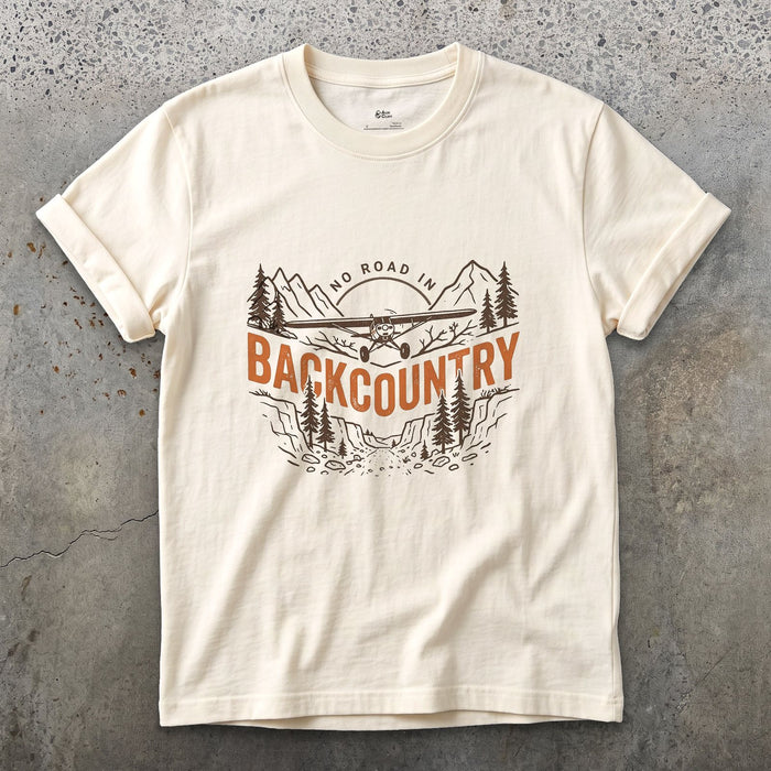 No Road In Backcountry design on a Natural Gildan Softstyle t-shirt
