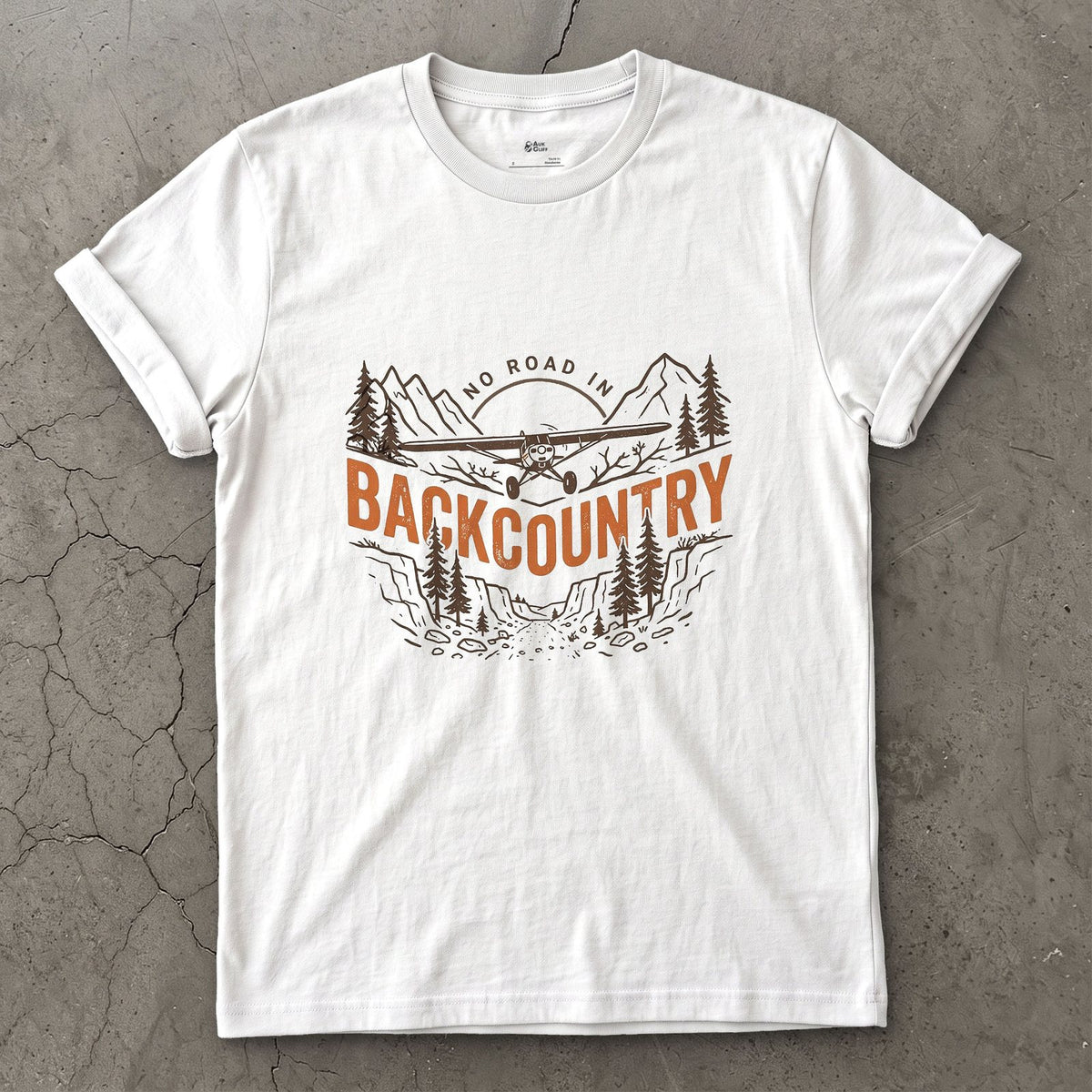 No Road In Backcountry design on a White Gildan Softstyle t-shirt