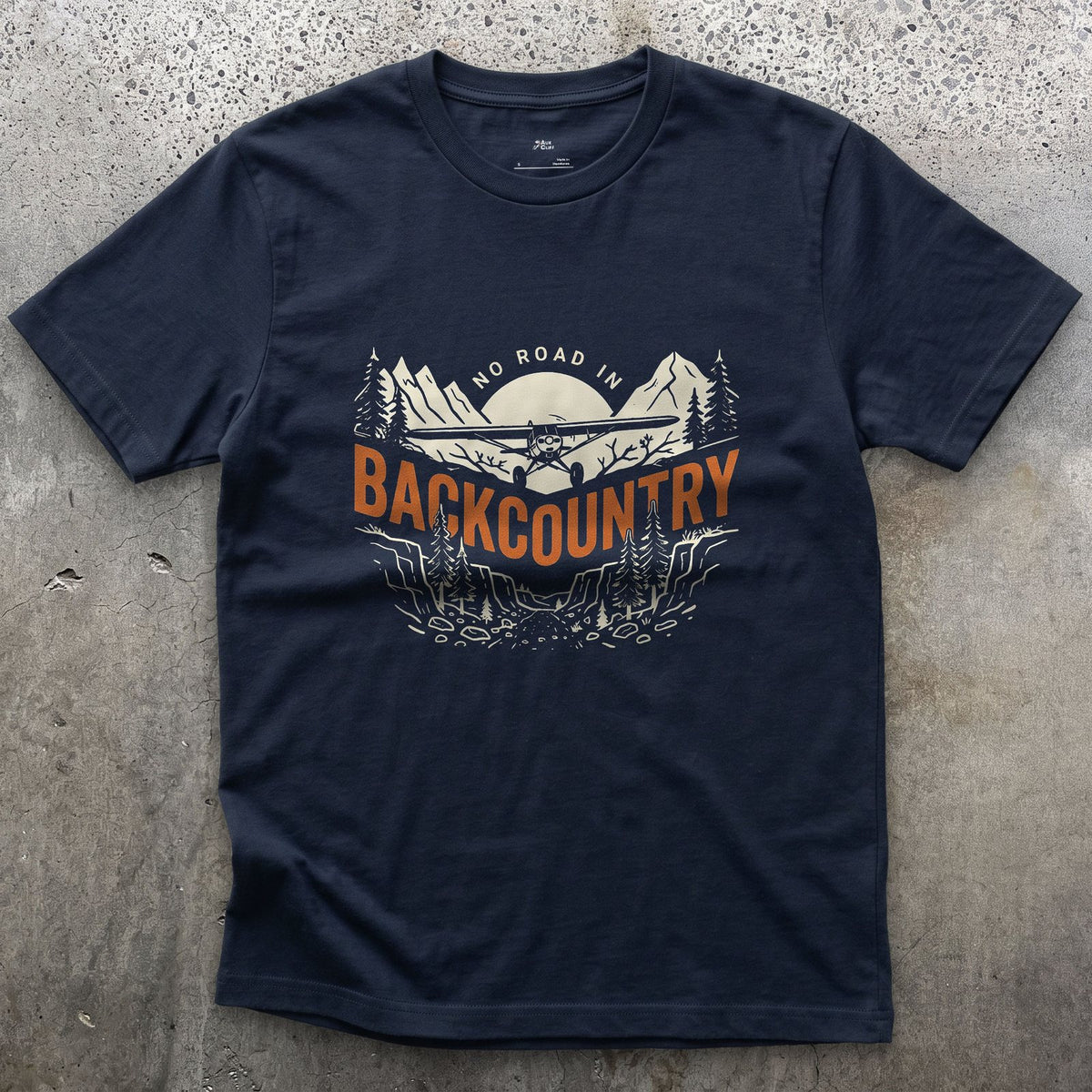 No Road In Backcountry design on a Navy Gildan Softstyle t-shirt