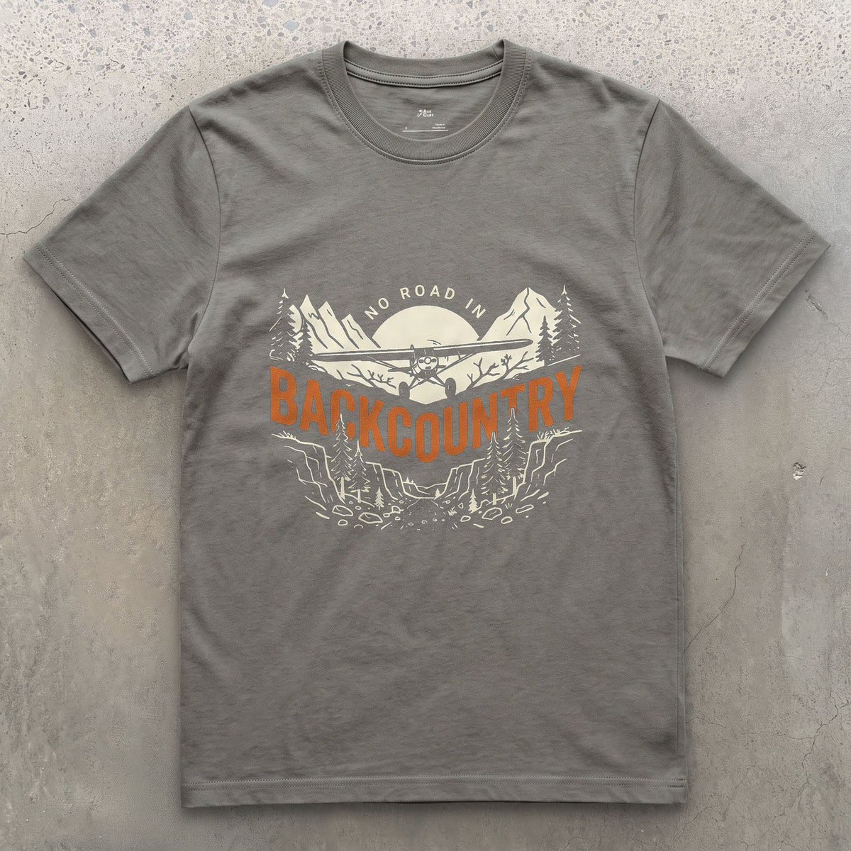 No Road In Backcountry design on a Charcoal Gildan Softstyle t-shirt