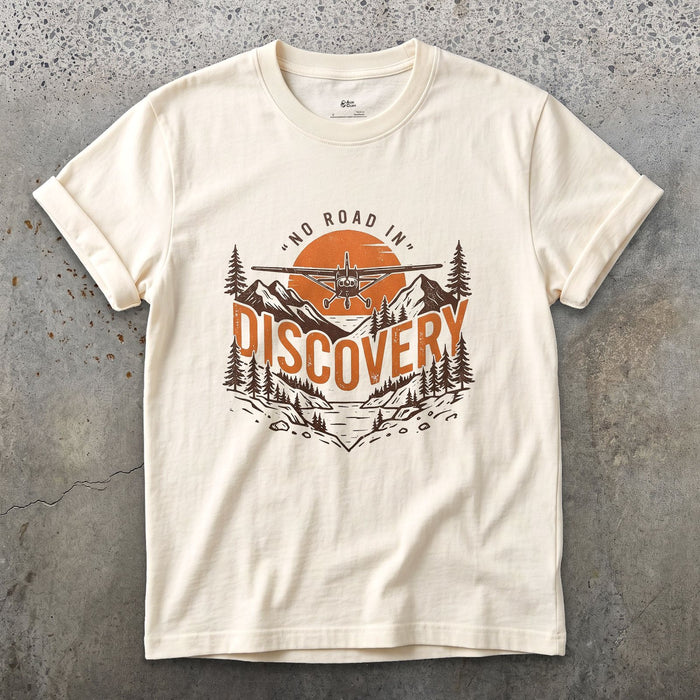 No Road In Discovery design on a Natural Gildan Softstyle t-shirt
