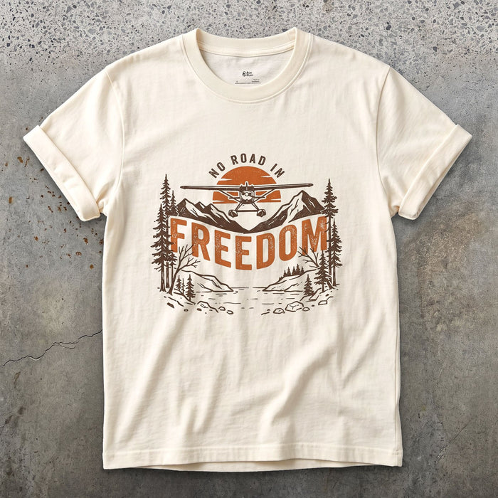 No Road In Freedom design on a Natural Gildan Softstyle t-shirt