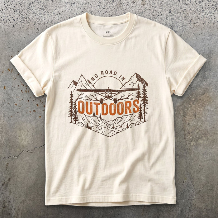 No Road In Outdoors design on a Natural Gildan Softstyle t-shirt