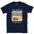 No Roads Required, Threading the Red Rock design on a Navy Gildan Softstyle t-shirt