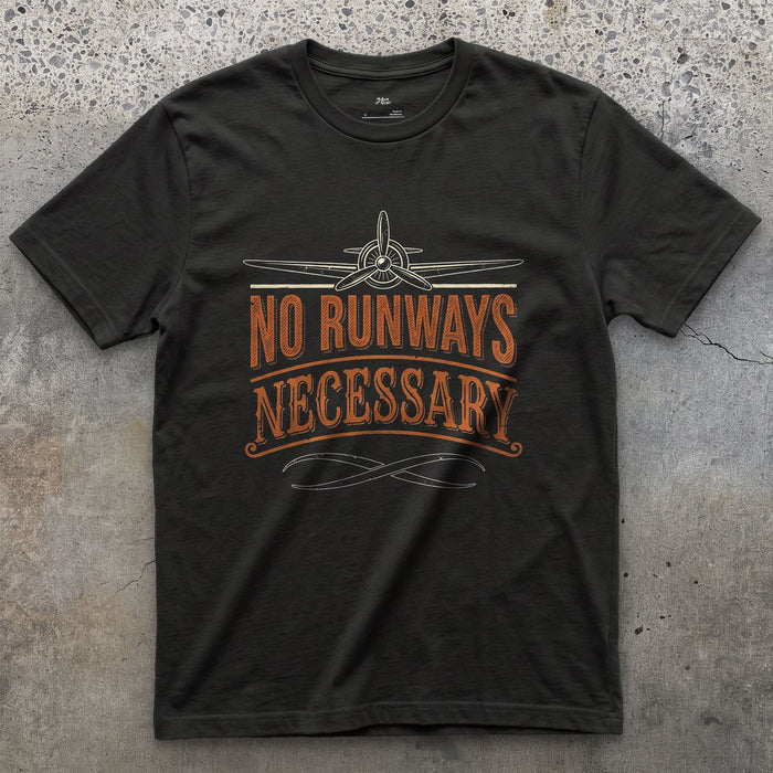 No Runways Necessary design on a Black Gildan Softstyle t-shirt