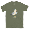 No Shame, Gull in a Cap design on a Military Green Gildan Softstyle t-shirt