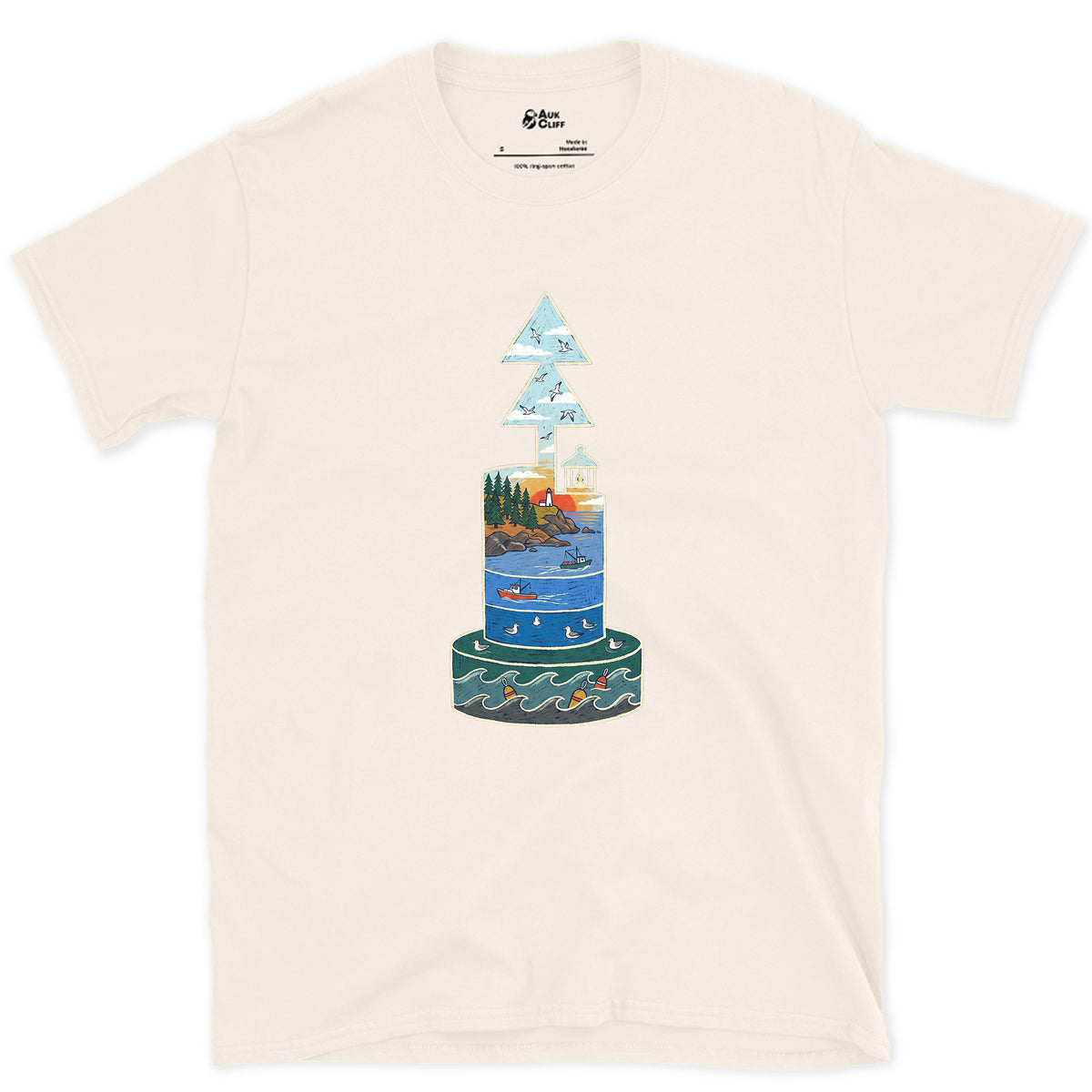 North Cardinal Buoy, First Light design on a Natural Gildan Softstyle t-shirt