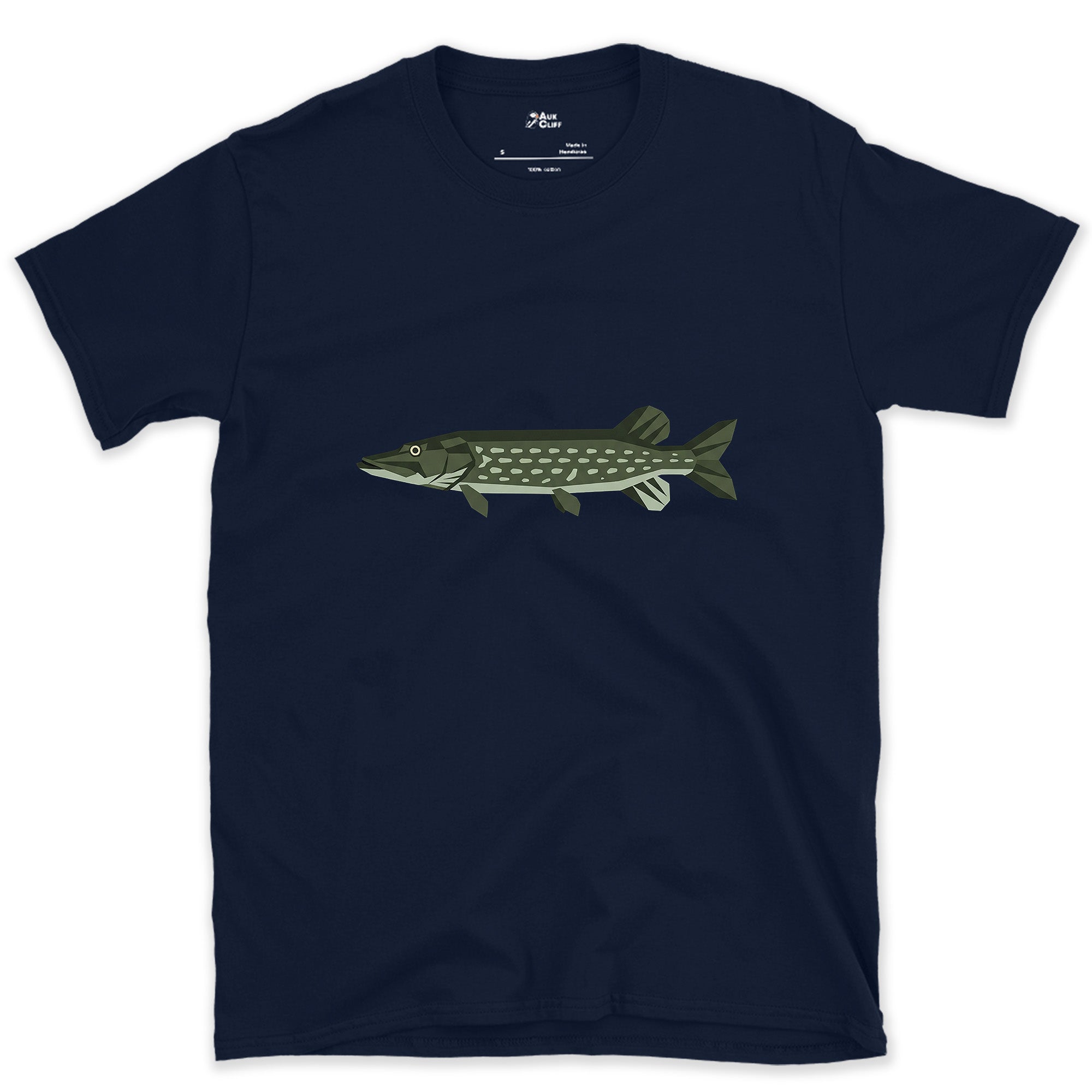 Every Edge of the Northern Pike Sharpened design on a Navy Gildan Softstyle t-shirt