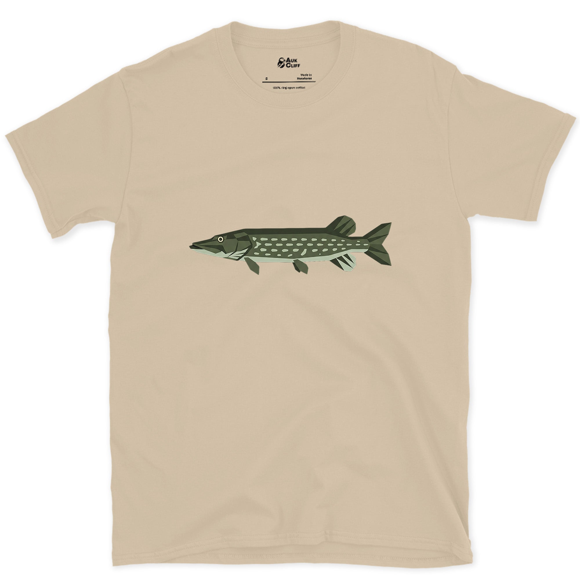 Every Edge of the Northern Pike Sharpened design on a Sand Gildan Softstyle t-shirt