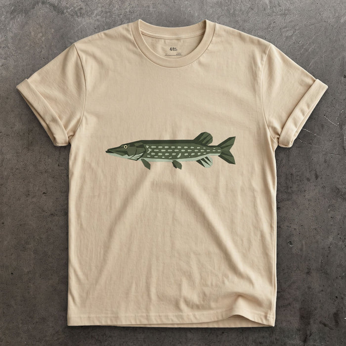 Every Edge of the Northern Pike Sharpened design on a Sand Gildan Softstyle t-shirt