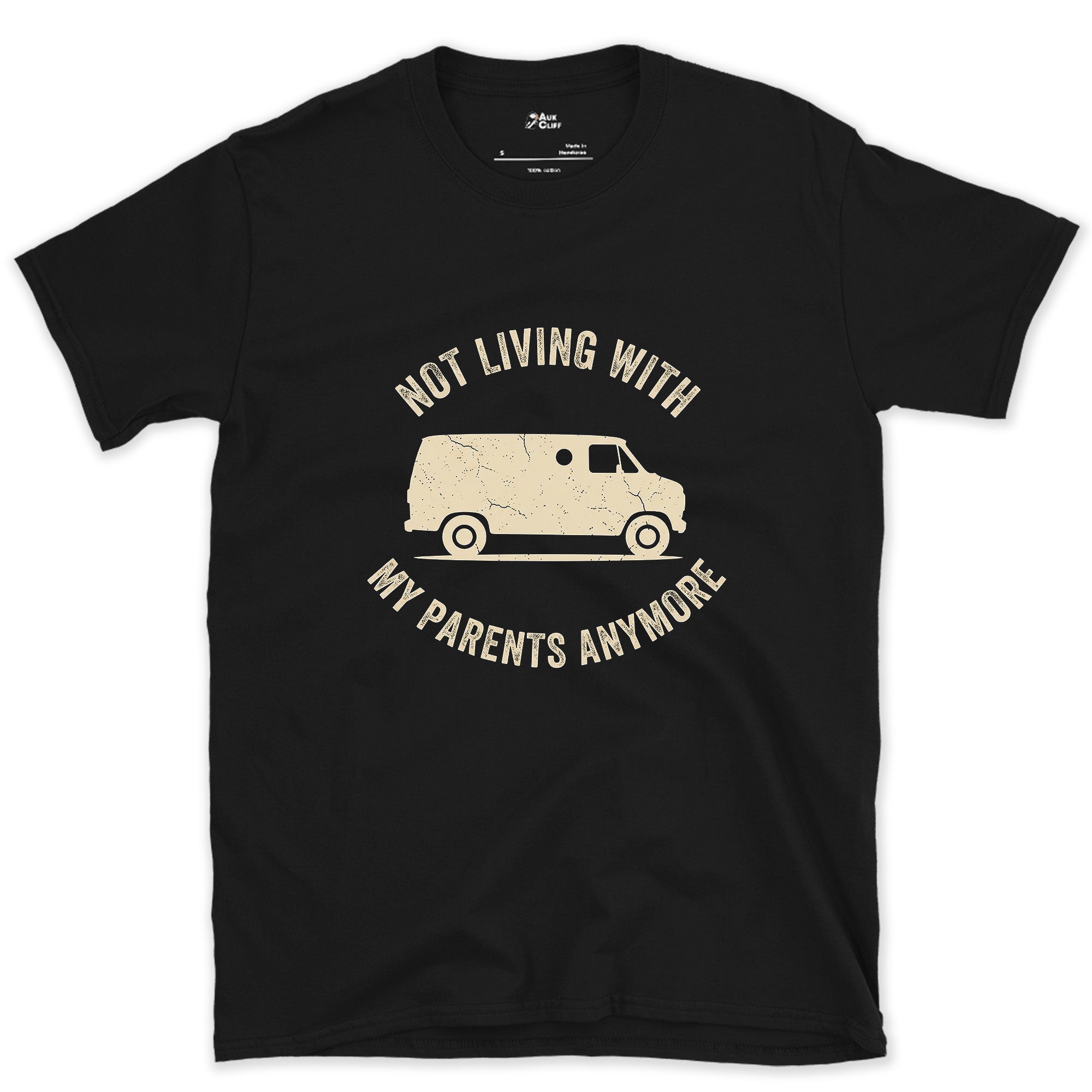 Not Living With My Parents Anymore, Van With No Frame design on a Black Gildan Softstyle t-shirt