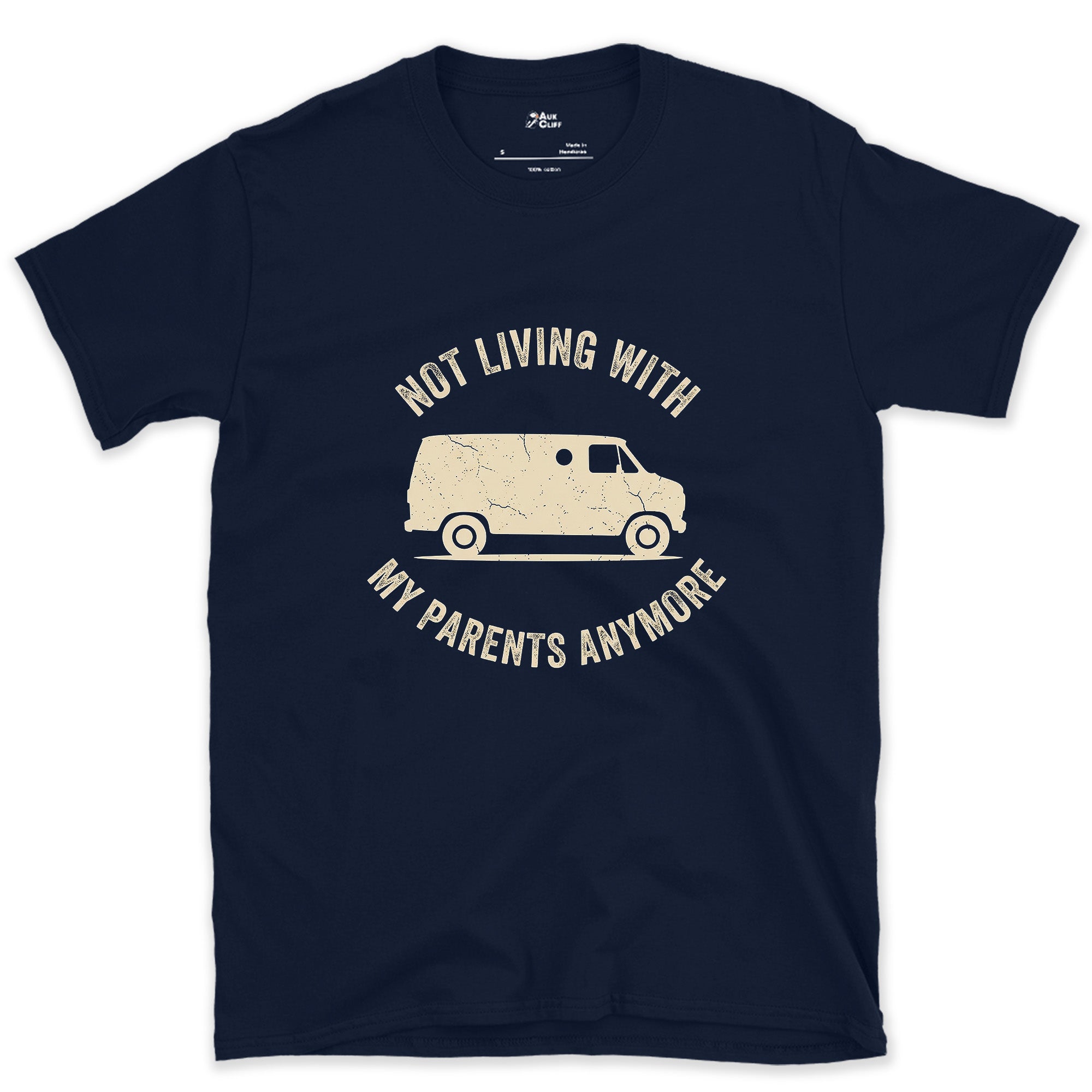 Not Living With My Parents Anymore, Van With No Frame design on a Navy Gildan Softstyle t-shirt