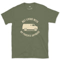 Not Living With My Parents Anymore, Van With No Frame design on a Military Green Gildan Softstyle t-shirt