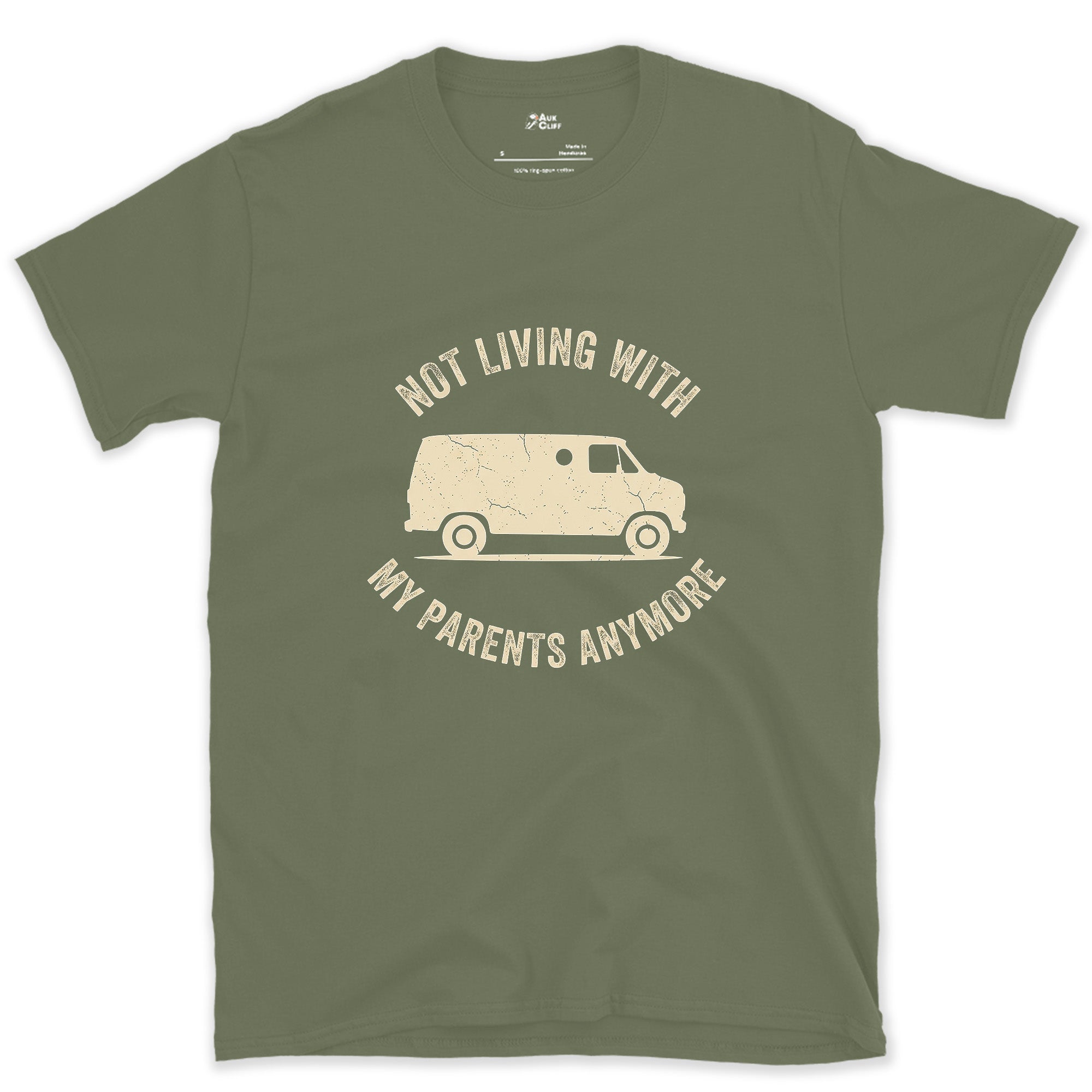 Not Living With My Parents Anymore, Van With No Frame design on a Military Green Gildan Softstyle t-shirt