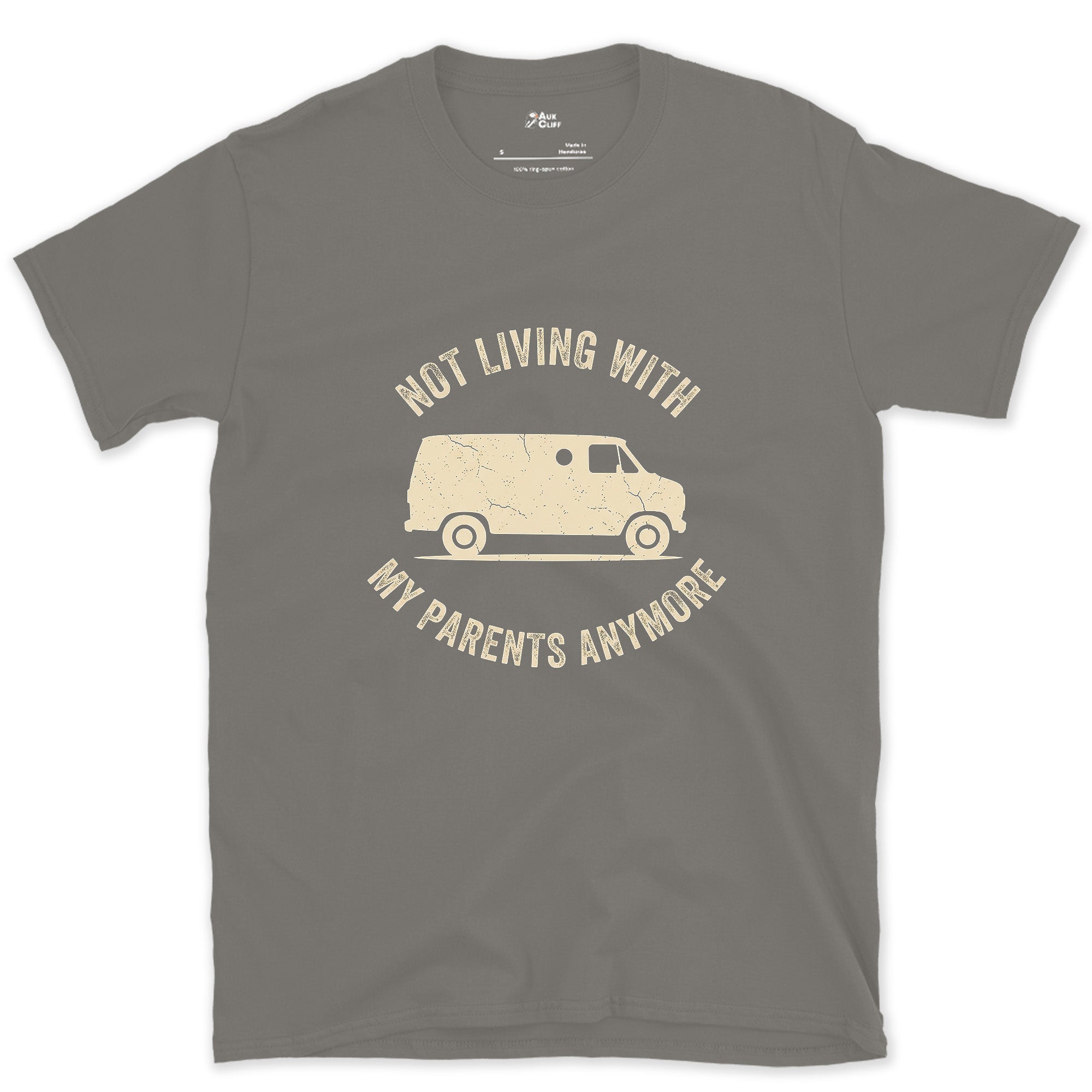 Not Living With My Parents Anymore, Van With No Frame design on a Charcoal Gildan Softstyle t-shirt