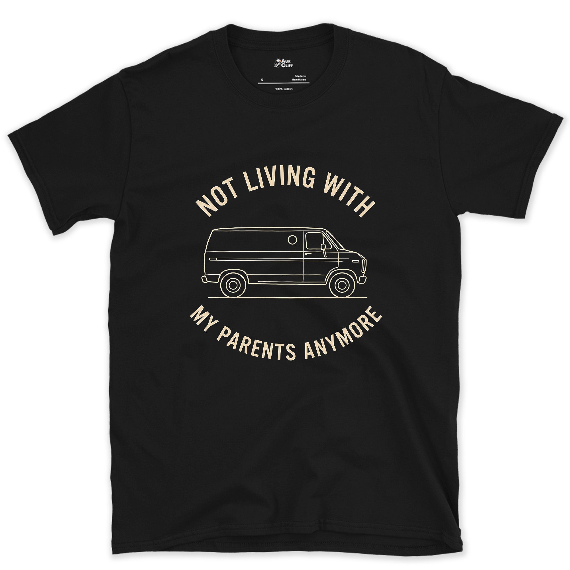 Not Living With My Parents Anymore, Van design on a Black Gildan Softstyle t-shirt