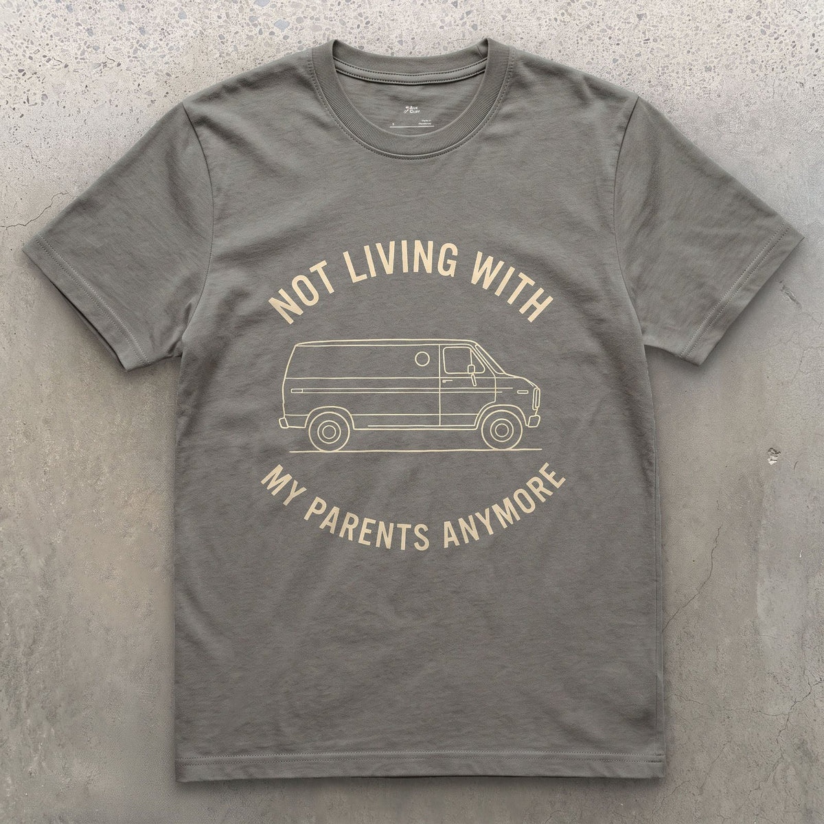 Not Living With My Parents Anymore, Van design on a Charcoal Gildan Softstyle t-shirt