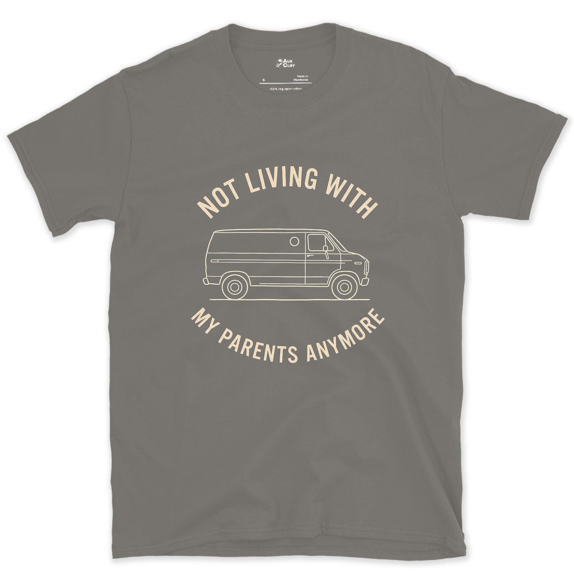 Not Living With My Parents Anymore, Van design on a Charcoal Gildan Softstyle t-shirt