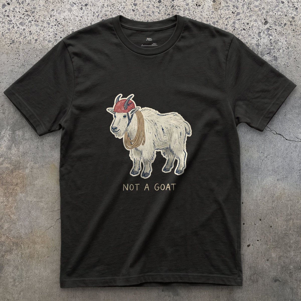 Not a Goat, Mountain Goat design on a Black Gildan Softstyle t-shirt